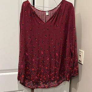 Maroon long sleeve flower blouse
